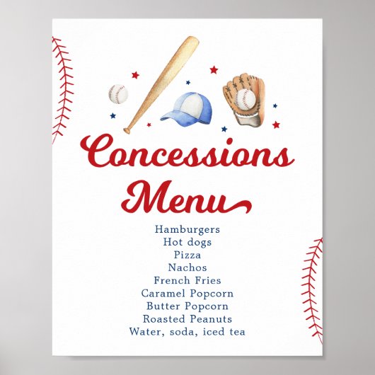 Honkbal Concessies Stand Verjaardag Menu Poster (Voorkant)