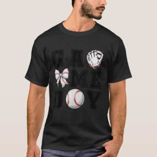Honkbal Coquette Bow Schattige Gameday Cheer Mom S T-shirt