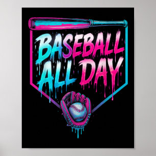 Honkbal de hele dag ijs druipen honkbal thuis poster