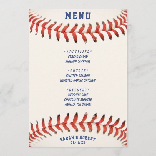 Honkbal de perfecte vangst bruiloft receptie menu (Voorkant)