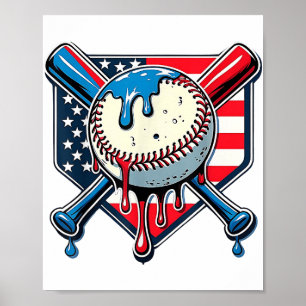 Honkbal Drip Jongen Ijs Patriottisch Amerikaanse V Poster