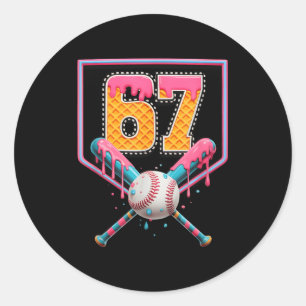 Honkbal Drip Nummer 67 Leuk Zes Zeven 6 7 Meme Ont Ronde Sticker