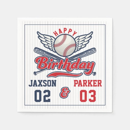  Honkbal Dubbele Header Joint Verjaardag Servet (Voorkant)