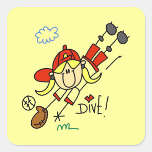 Honkbal Duik Meisjes Softbal T-shirts en Cadeaus Vierkante Sticker