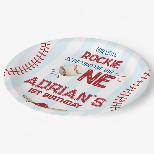 Honkbal eerste verjaardagsfeestje papieren bordje (Gekanteld)