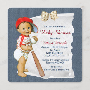 Honkbal en Denim Baby Shower voor Jongen Kaart