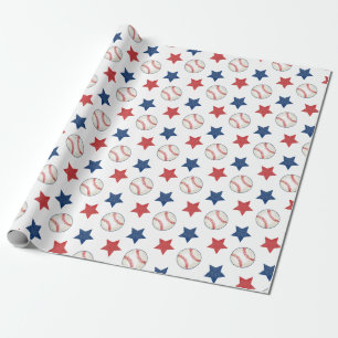 Honkbal en sterren rood wit en blauw patroon cadeaupapier