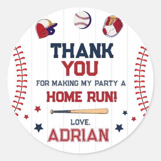 Honkbal Favor dank u Verjaardag Ronde Sticker (Voorkant)