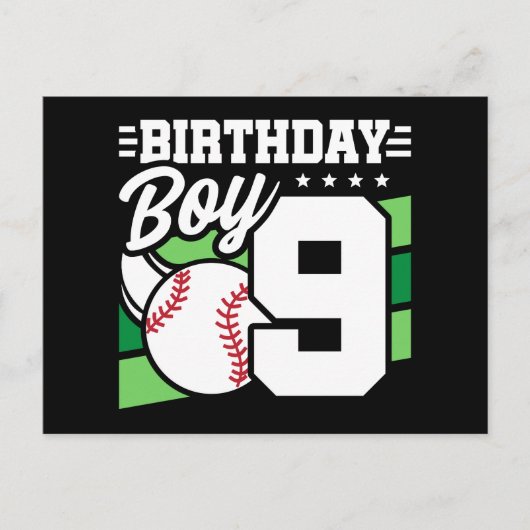 Honkbal Feest Thema 9 Jaar Oude Jongen 9e Verjaard Briefkaart (Voorkant)