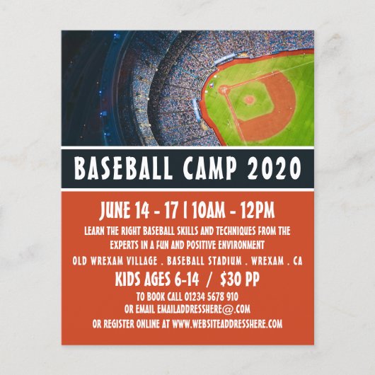 Honkbal Field, Baseball Camp Advertising Flyer (Voorkant)
