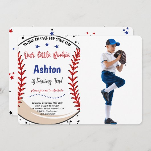 Honkbal Foto Uitnodiging (Voorkant / Achterkant)