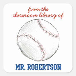 Honkbal gepersonaliseerde leraar geschenk bookplat vierkante sticker