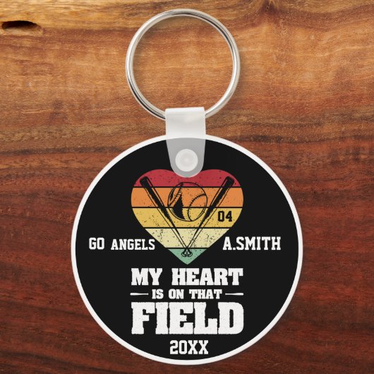 Honkbal geschenken Mijn hart is op dat veld Sleutelhanger (Achterkant)