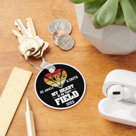 Honkbal geschenken Mijn hart is op dat veld Sleutelhanger (Bureau)