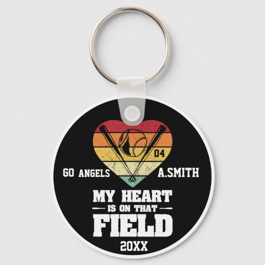Honkbal geschenken Mijn hart is op dat veld Sleutelhanger (Achterkant)