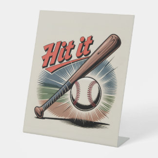  honkbal "Hit It" Retro Sports Reclamebord Met Voetstuk