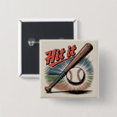 honkbal "Hit It" Retro Sports Vierkante Button 5,1 Cm (Voorkant /achterkant)