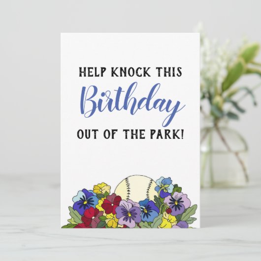 Honkbal in bloemen FLAT Kaart Shower Uitnodiging (Staand voorkant)