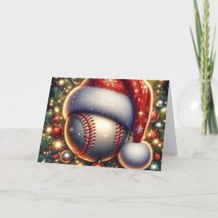 Honkbal in kerstmuts Kerstmis Feestdagen Kaart
