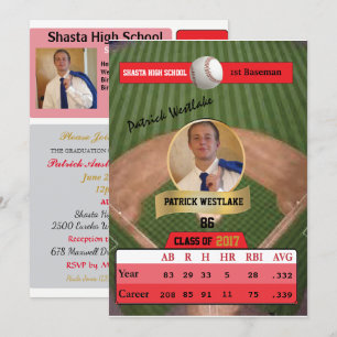 Honkbal Kaart W / Stats Afstudeerder Uitnodigingen