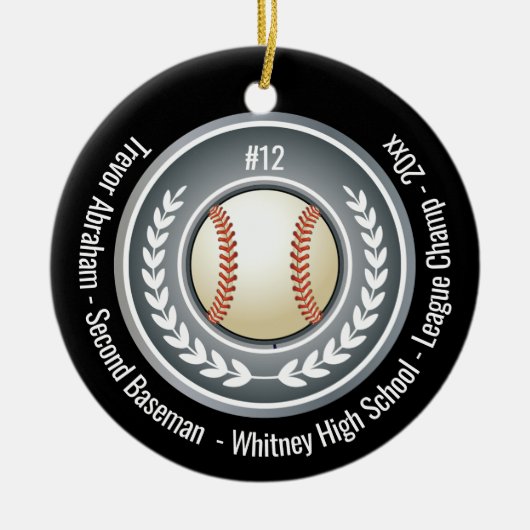 Honkbal Kampioen Speler School Zwart Keramisch Ornament (Voorkant)