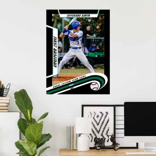 Honkbal Keepsakes in Lively Green Black Custom Poster (Thuiskantoor)