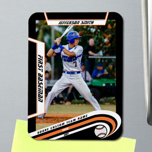 Honkbal Keepsakes Lively Sinaasappel Zwart Custom Magneet
