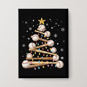 Honkbal Kerstboom Licht Xmas Sportliefhebber Button