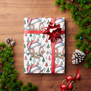 Honkbal Kerstmis met Santa Hat Cadeaupapier