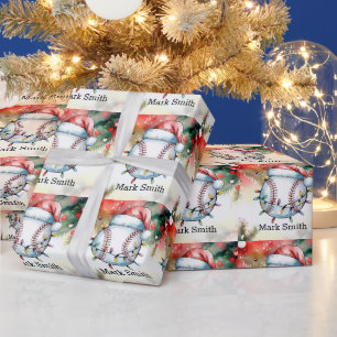 Honkbal Kerstmis met Santa Hat Cadeaupapier
