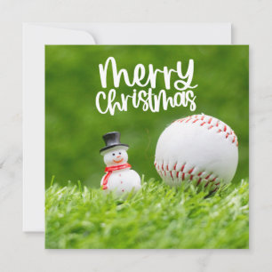 Honkbal Kerstmis met Sneeuwman op groen Feestdagenkaart
