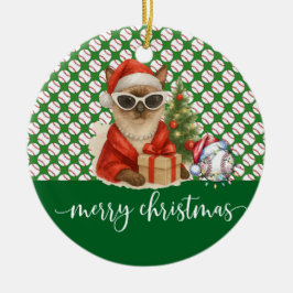 Honkbal Kerstmis thema voor Cat Lovers Keramisch Ornament