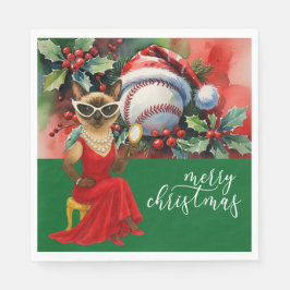 Honkbal Kerstmis thema voor Cat Lovers Servet