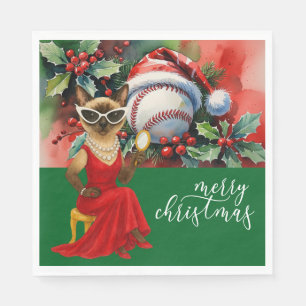 Honkbal Kerstmis thema voor Cat Lovers Servet