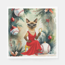 Honkbal Kerstmis thema voor Cat Lovers Servet