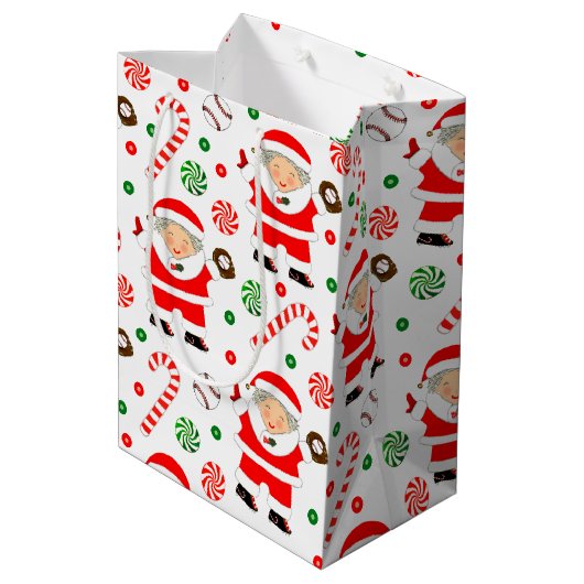 Honkbal Kerstmis Vakantie Medium Gift Bag Medium Cadeauzakje (Achterkant Gekanteld)