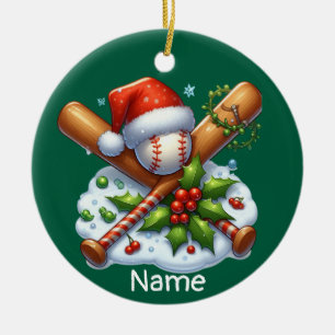 Honkbal Kerstthema voor kinderen met naam Keramisch Ornament
