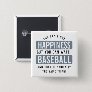 Honkbal kijken is geluk grappig honkbal vierkante button 5,1 cm