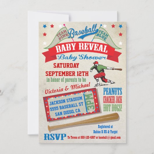 Honkbal koppels Baby onthullen douche uitnodiginge Kaart (Voorkant)