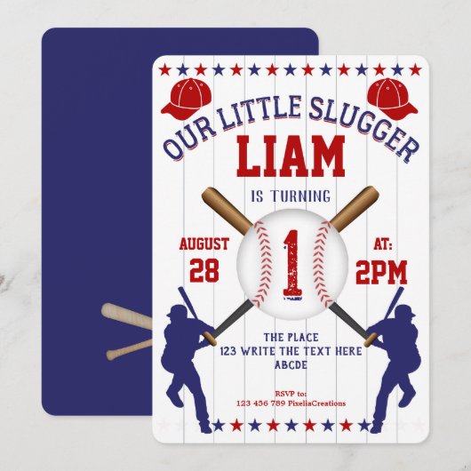 Honkbal, Little Slugger, Jongen 1e verjaardag Kaart (Voorkant / Achterkant)
