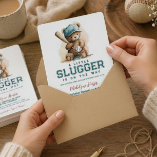 Honkbal Little Slugger Teddybeer  Baby Shower Kaart