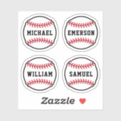 Honkbal met aangepaste naam of tekst, set van vier sticker (Vel)