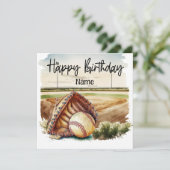Honkbal met bal en veld Verjaardag Kaart (Staand voorkant)