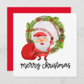 Honkbal met Kerstman Vlakke Kerstkaart (Voorkant / Achterkant)