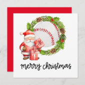 Honkbal met Kerstman Vlakke Kerstkaart (Voorkant / Achterkant)