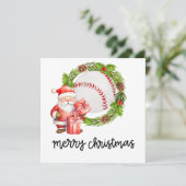 Honkbal met Kerstman Vlakke Kerstkaart (Staand voorkant)