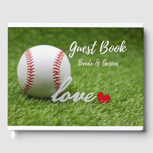 Honkbal met LOVE woord rood hart op groene trouw Gastenboek (Voorkant)