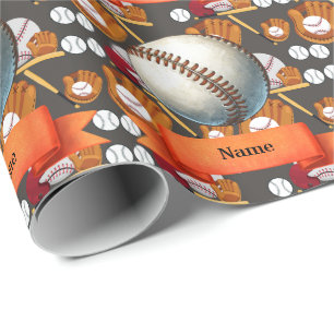 Honkbal met naam op de bal voor de speler cadeaupapier