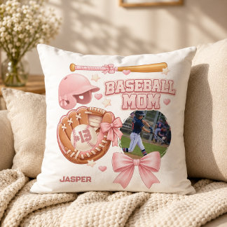 Honkbal Moeder Foto Roze Coquette Sporten Kussen
