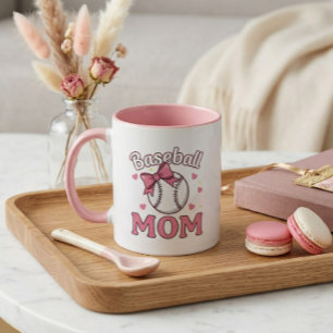 Honkbal Moeder Mooie Roze Strik Design Mok